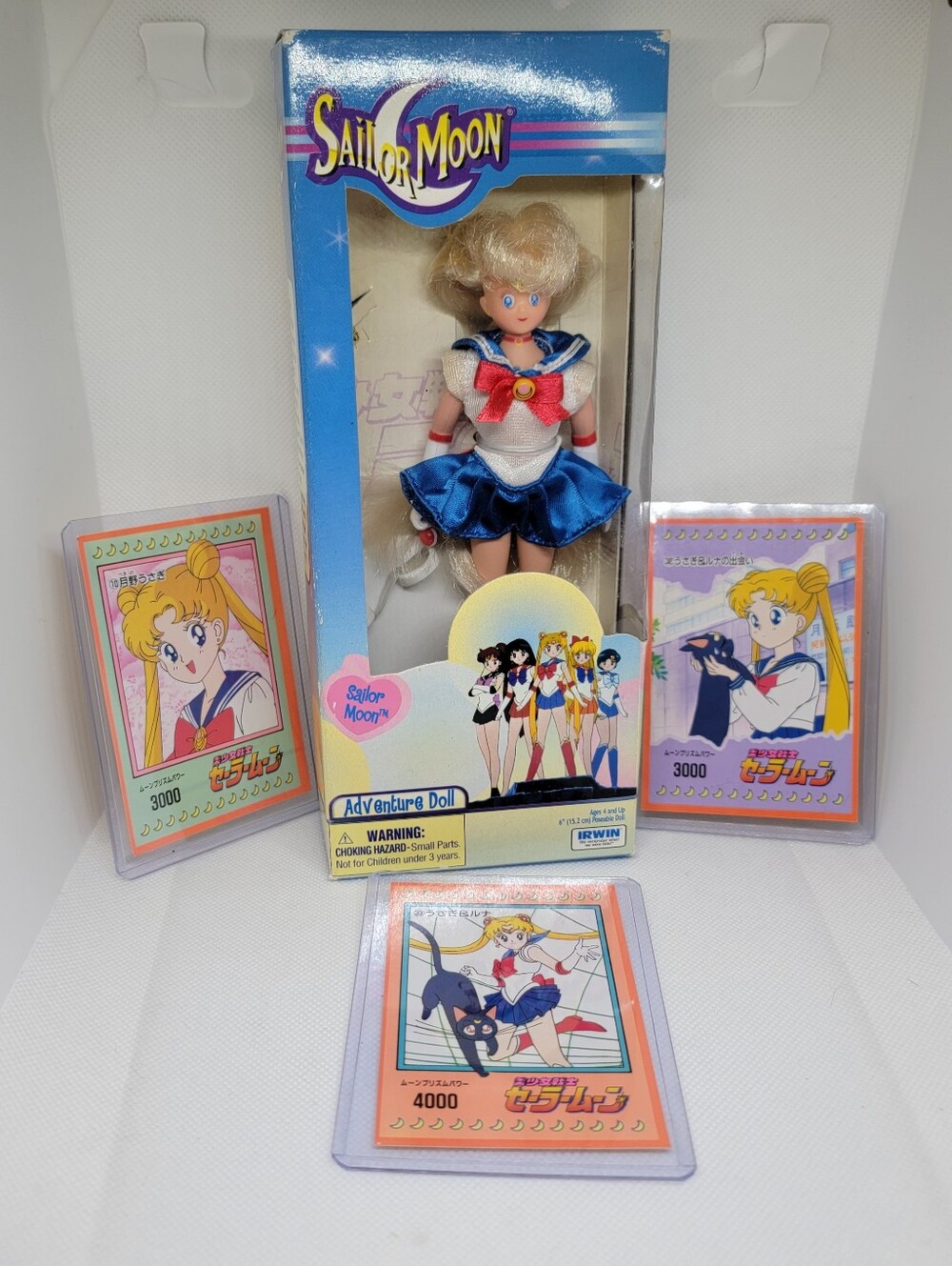 VTG Sailor Moon Collection 1999/2000 Irwin 6" Adventure Doll & 3x Amada PP Cards
